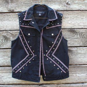 STUDDED EMBROIDERED DENIM VEST